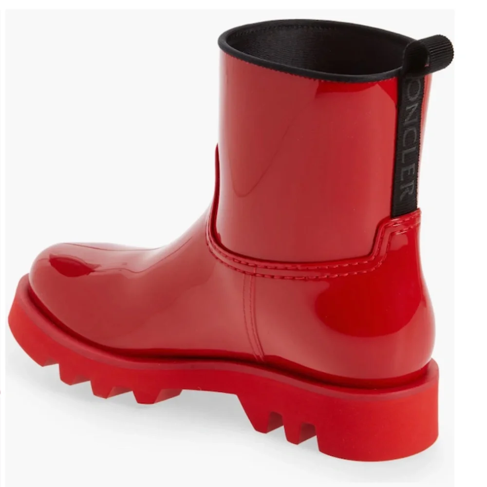 NIB $495 Moncler Ginette Logo Waterproof Rain Boot (Women) 7US / 37EU, RED!